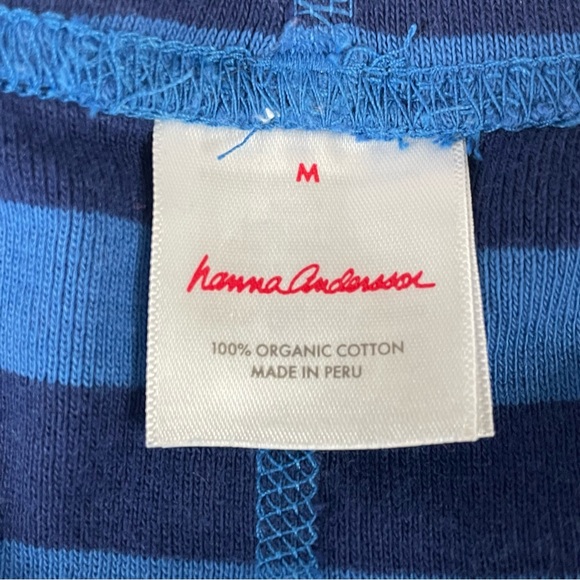 Hanna Andersson Blue Striped Organic Cotton Pajama Set Medium Adult Top Pants - Picture 12 of 13